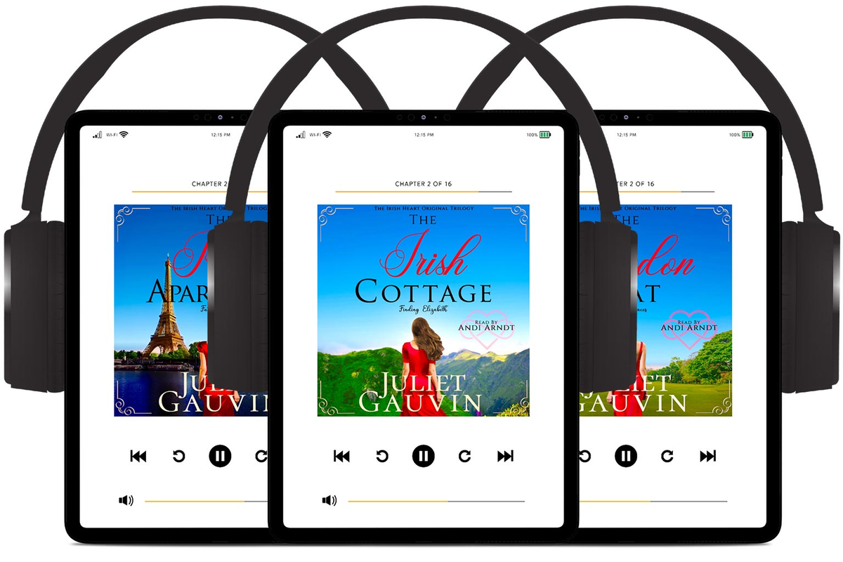 AUDIOBOOKS Read by Andi Arndt Juliet Gauvin - Romance Books & Romance Novels Set in Ireland, England, Paris, & Scotland. Love Story Books. Romantic Women's Fiction Books. Dash of Spice. Sprinkling of Mystery. Life-Changing Journeys. Epic Love.